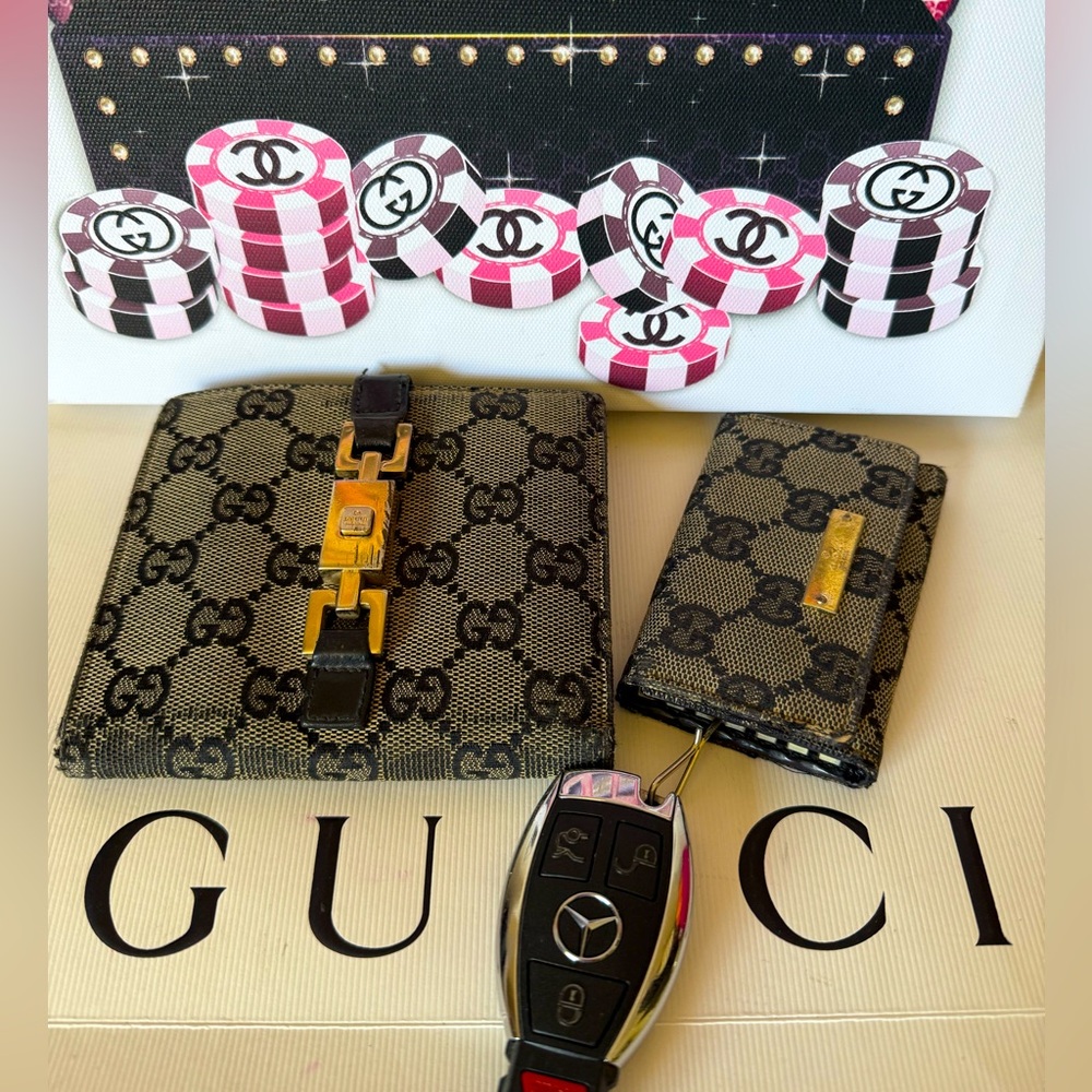 Gucci Vintage Canvas GG Logo Wallet & Key holder Set